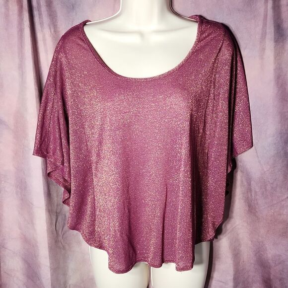 🔺️Soprano Wine & Metallic Gold Batwing Blouse Medium - Picture 1 of 12